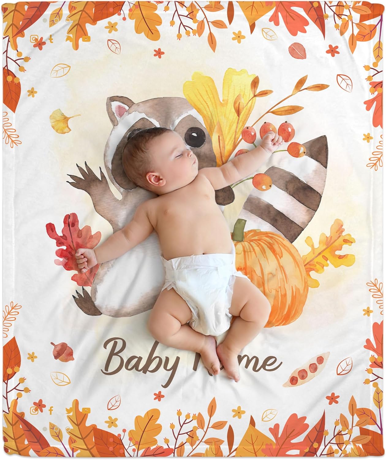 Raccoon Pattern Baby Blanket - Personalized Blanket