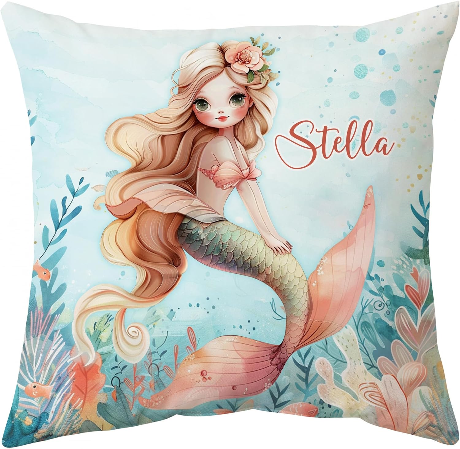 Mermaid Cartoon Pattern - Personalized Pillow (Insert Included)