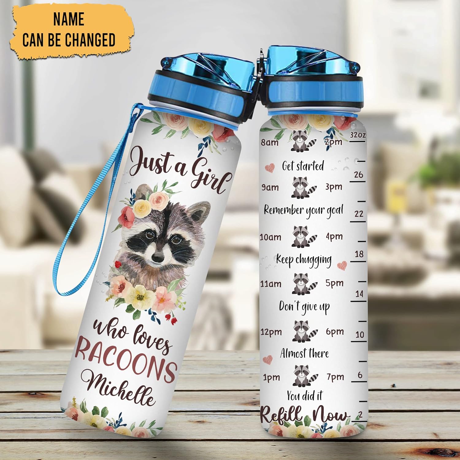 Just A Girl Who Loves Raccoons - Personalized Water Tracker Bottle 32oz