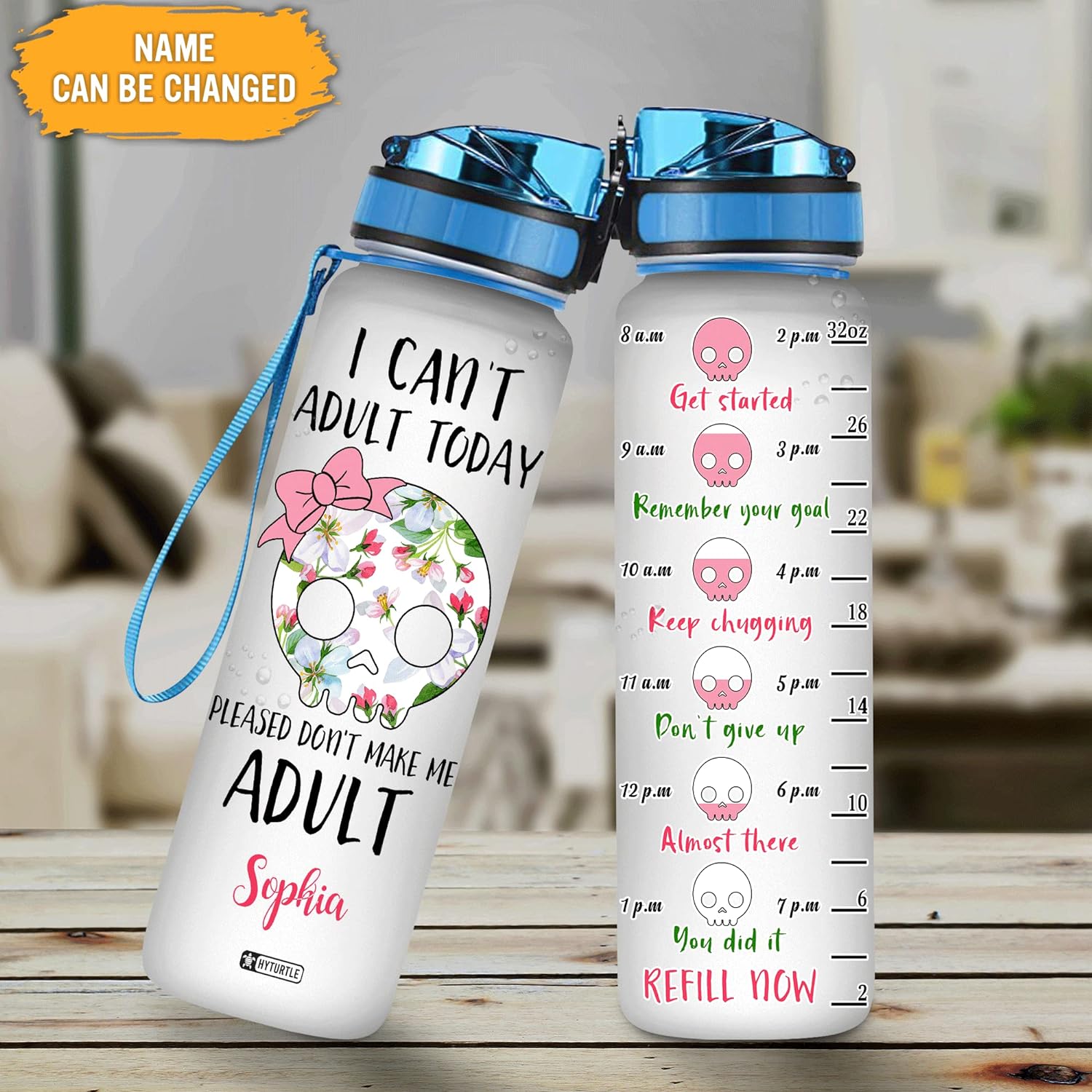 Please Don't Make Me Adult - Personalized Water Tracker Bottle 32oz