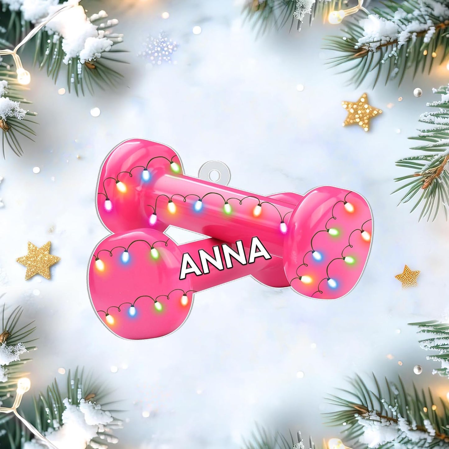 Pink Dumbbell Cut Acrylic Ornament – Personalized Christmas Gift for Gym Lover, Trainer, or Athlete