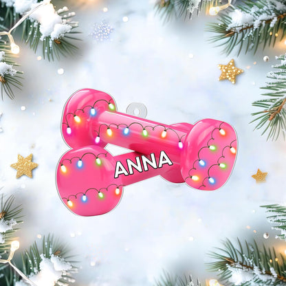 Pink Dumbbell Cut Acrylic Ornament – Personalized Christmas Gift for Gym Lover, Trainer, or Athlete