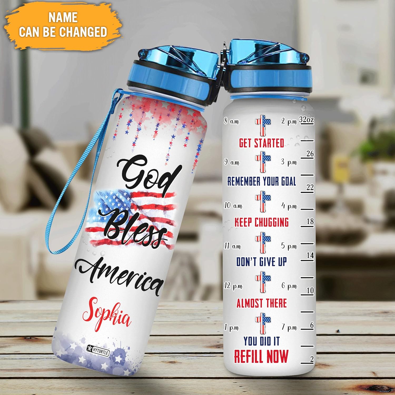 God Bless America - Personalized Water Tracker Bottle 32oz