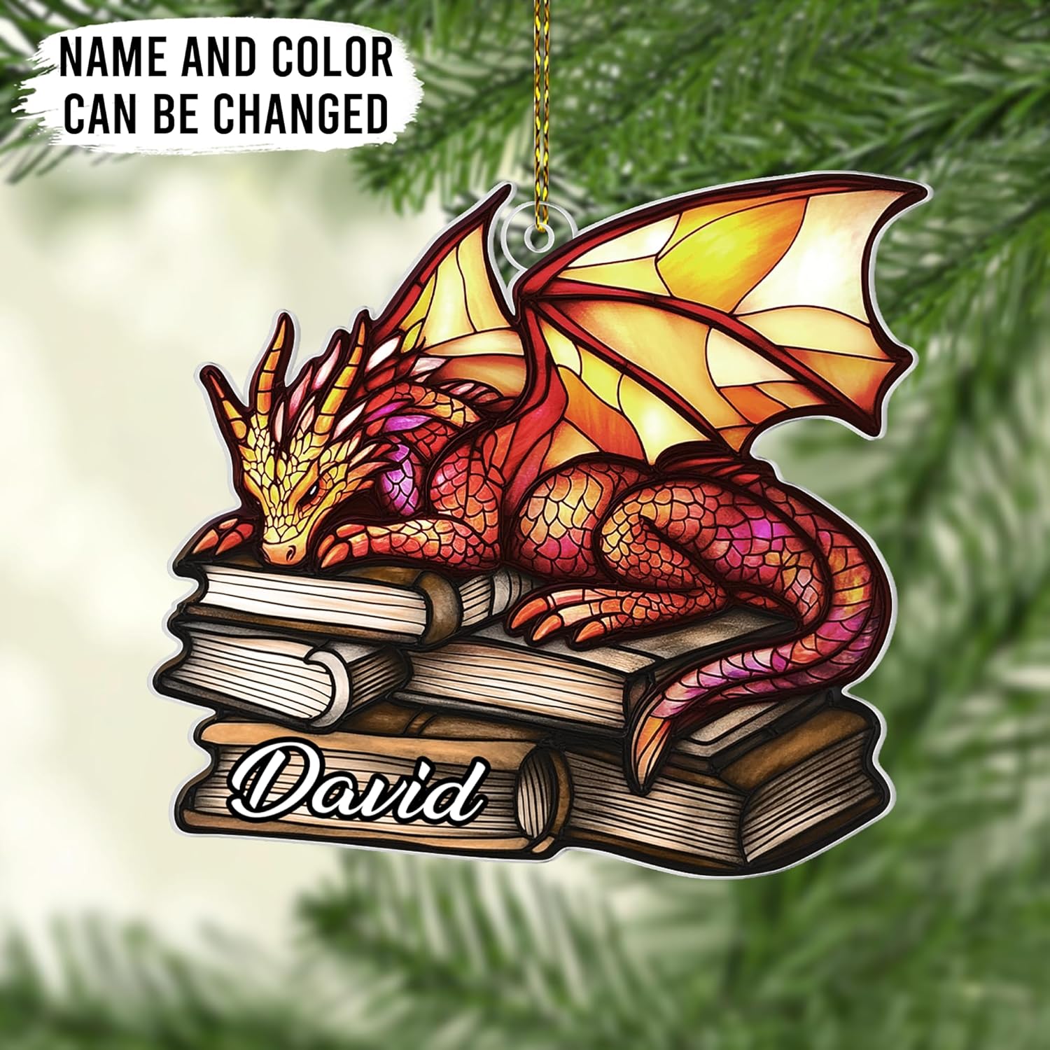 Book Dragon Cut Acrylic Ornament – Personalized Christmas Gift for Bookworm, Reader, or Fantasy Lover – Unique Tree Keepsake