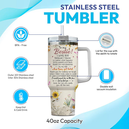 Best Friend Tumbler 40oz with Handle & Straw – Personalized Stainless Steel Insulated Cup with Lid – Unique Birthday Gift for Besties