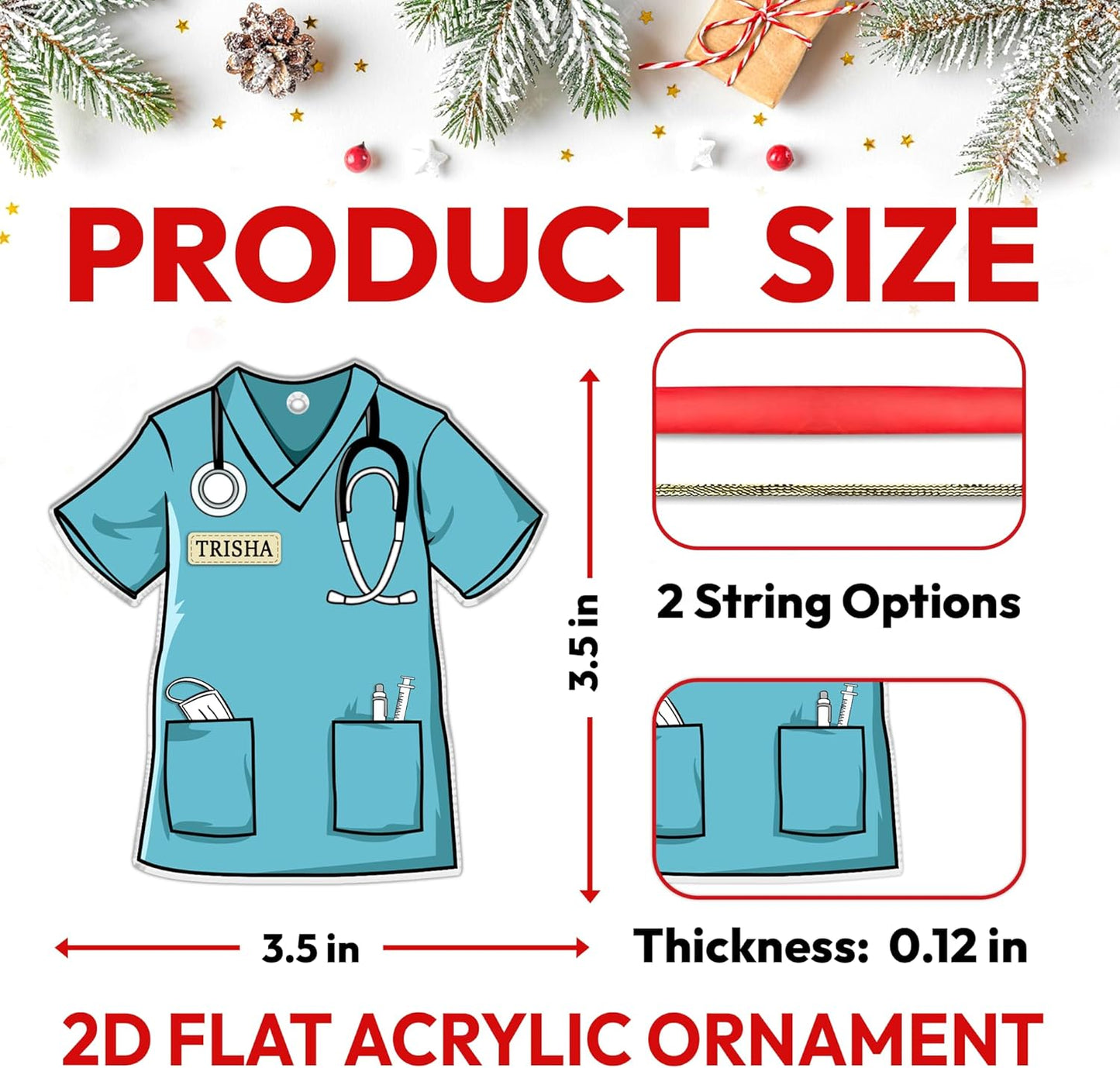 Nurse Scrub Cut Acrylic Ornament – Personalized Christmas Gift for RN, LPN, or Medical Professional