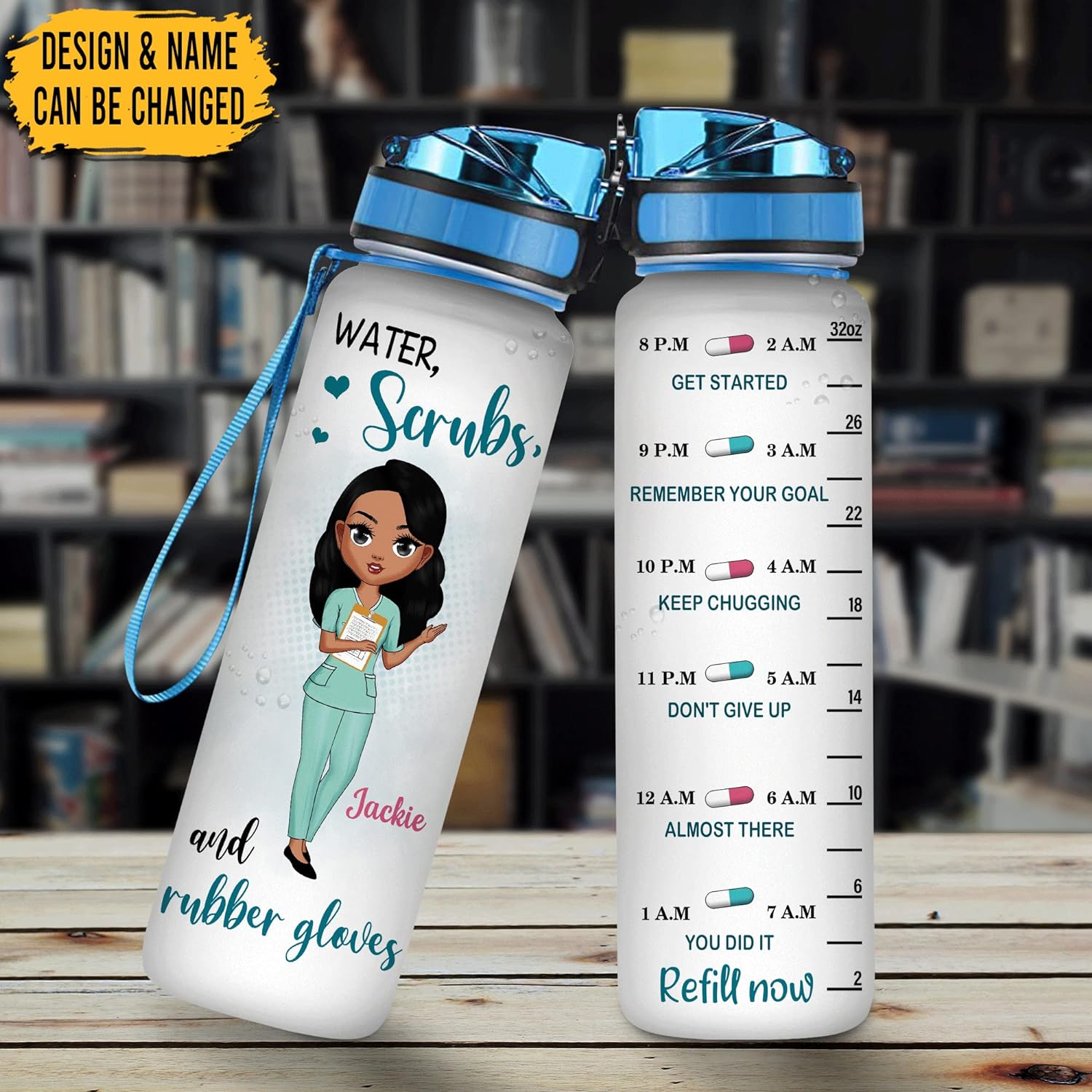 Water Scrubs And Rubber Gloves - Personalized Water Tracker Bottle 32oz