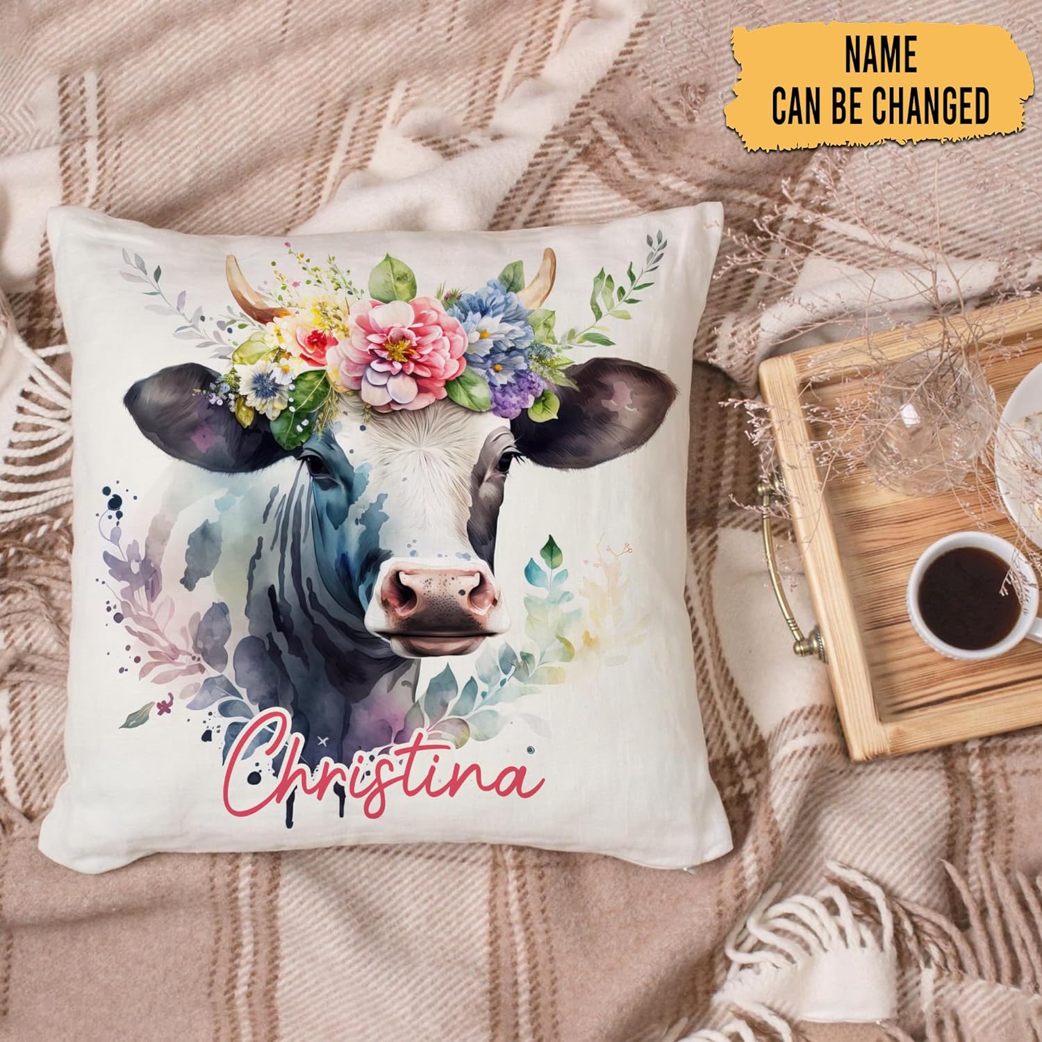 Cow Floral Theme - Personalized Pillow (Insert Included)