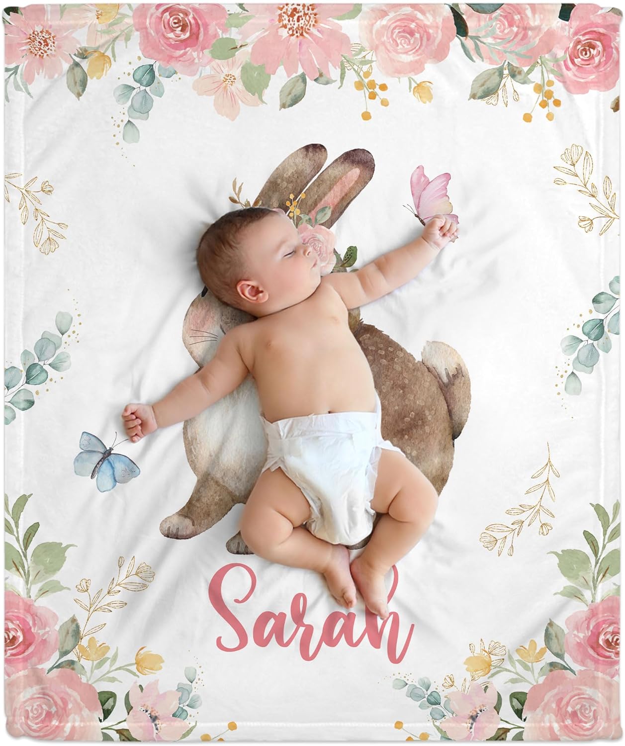 Rabbit Pattern Baby Blanket - Personalized Blanket