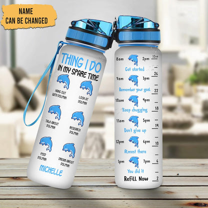 Dolphin Lovers Water Bottle Tracker 32oz – Personalized Hydration Bottle with Time Marker – Fun Gift for Ocean Lovers