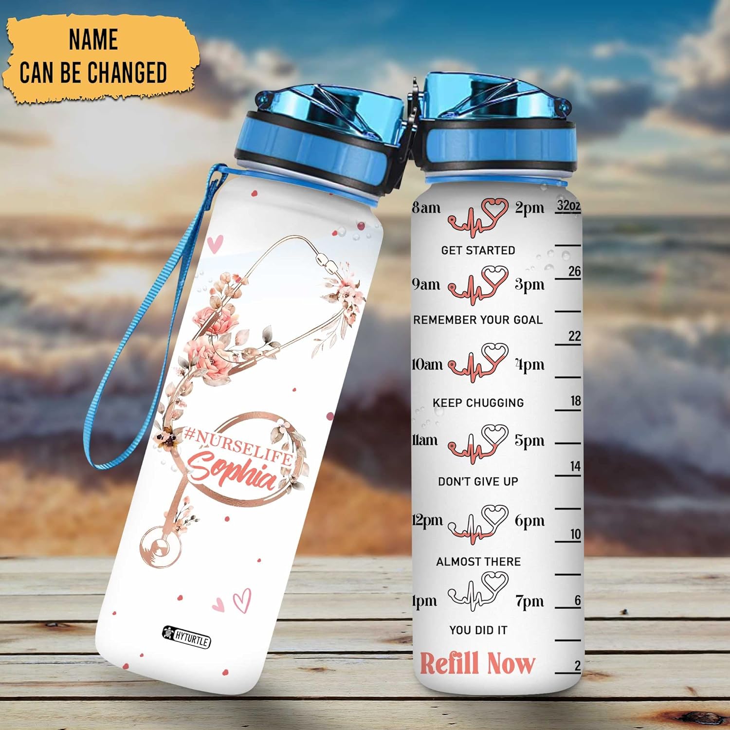 Nurse Floral Life - Personalized Water Tracker Bottle 32oz