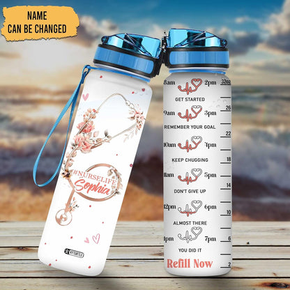 Nurse Floral Life - Personalized Water Tracker Bottle 32oz