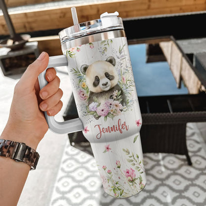 Cute Panda Tumbler 40oz with Handle & Straw – Personalized Stainless Steel Insulated Cup with Lid – Sweet Gift for Animal Lovers