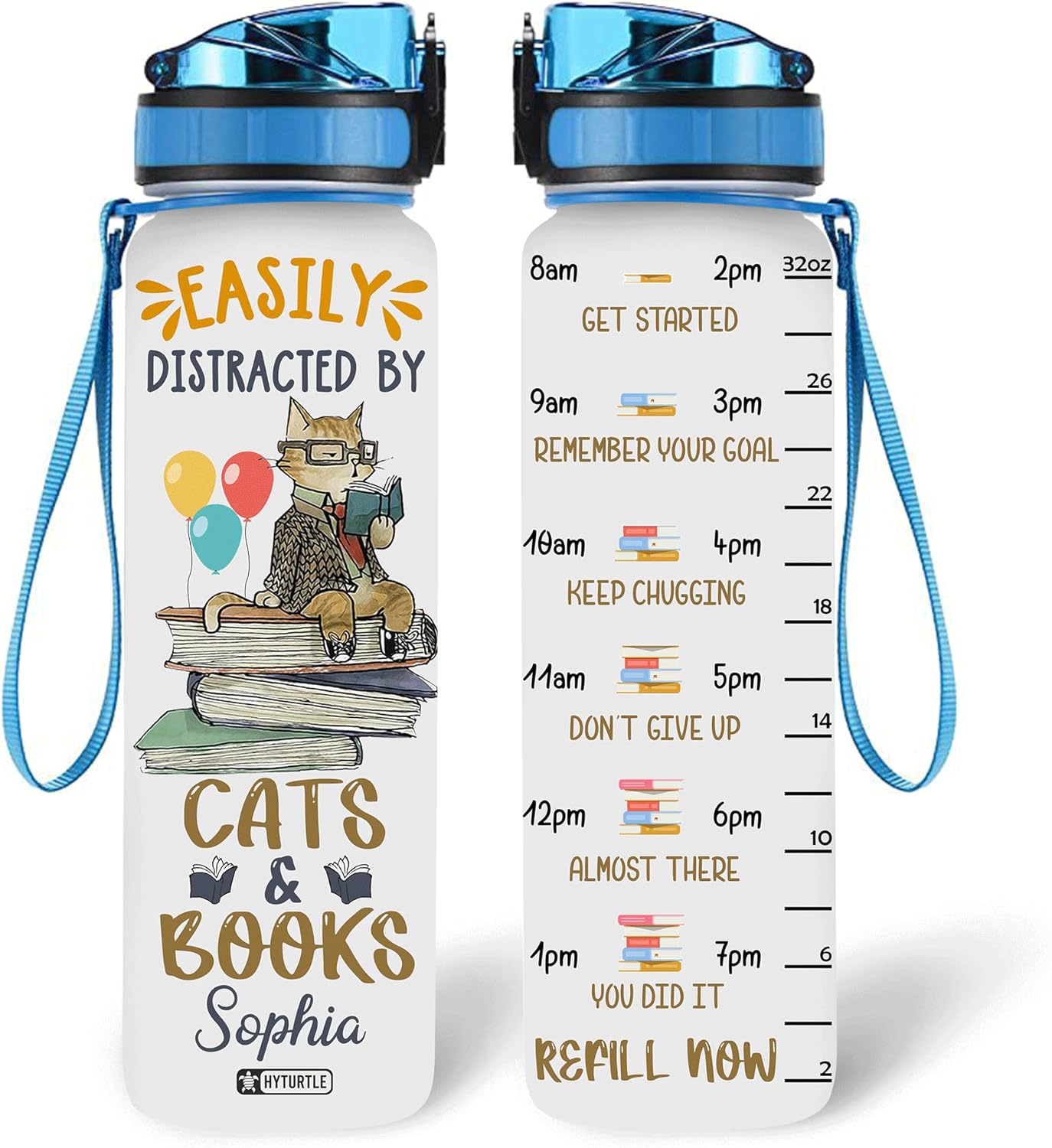 Cats & Books - Personalized Water Tracker Bottle 32oz