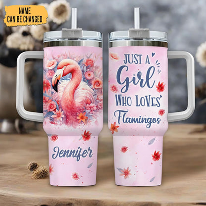 Pink Flamingo Tumbler 40oz – Personalized Stainless Steel Insulated Cup with Handle & Straw – Stylish Gift for Flamingo Lovers