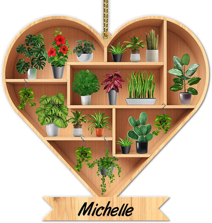 Heart-Shaped Plant Shelf Wood Ornament – Personalized Christmas Gift for Plant Lover, Gardener, or Home Décor Enthusiast