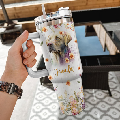 Labrador Lover Tumbler 40oz with Handle & Straw – Personalized Stainless Steel Travel Cup with Lid – Unique Gift for Dog Owners