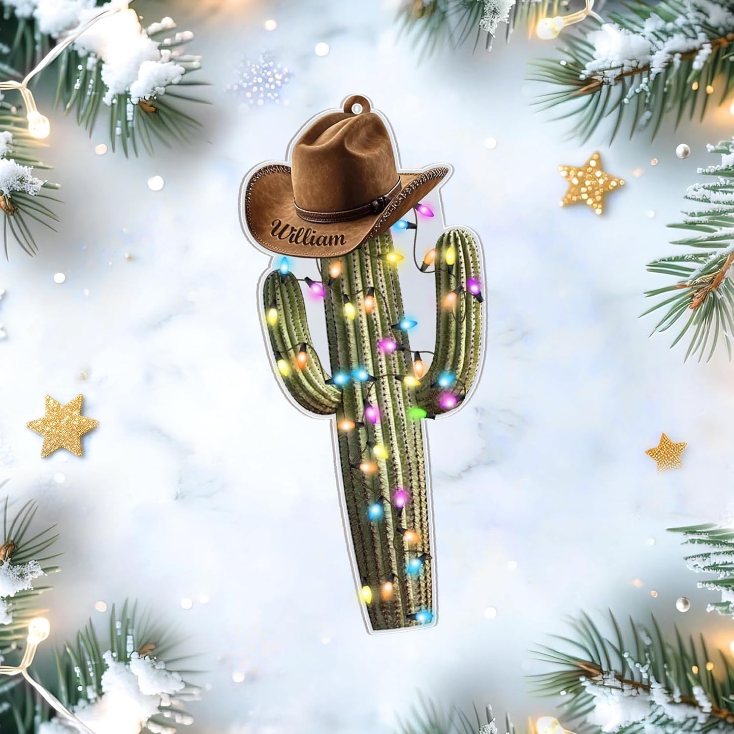 Cowboy Western Scene Cut Acrylic Ornament – Personalized Christmas Gift for Country Lover, Horse Rider, or Ranch Enthusiast