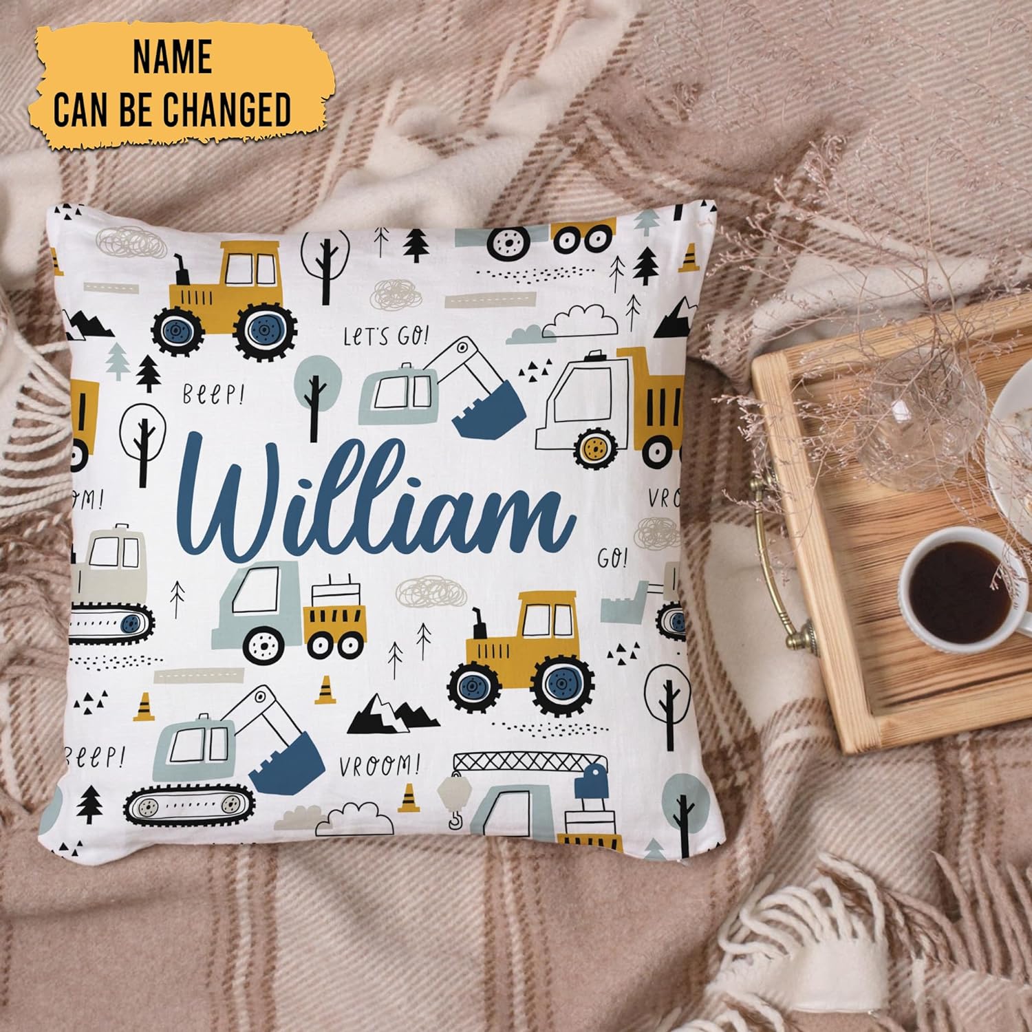 Vehicle Contruction Theme - Personalized Pillow (Insert Included)