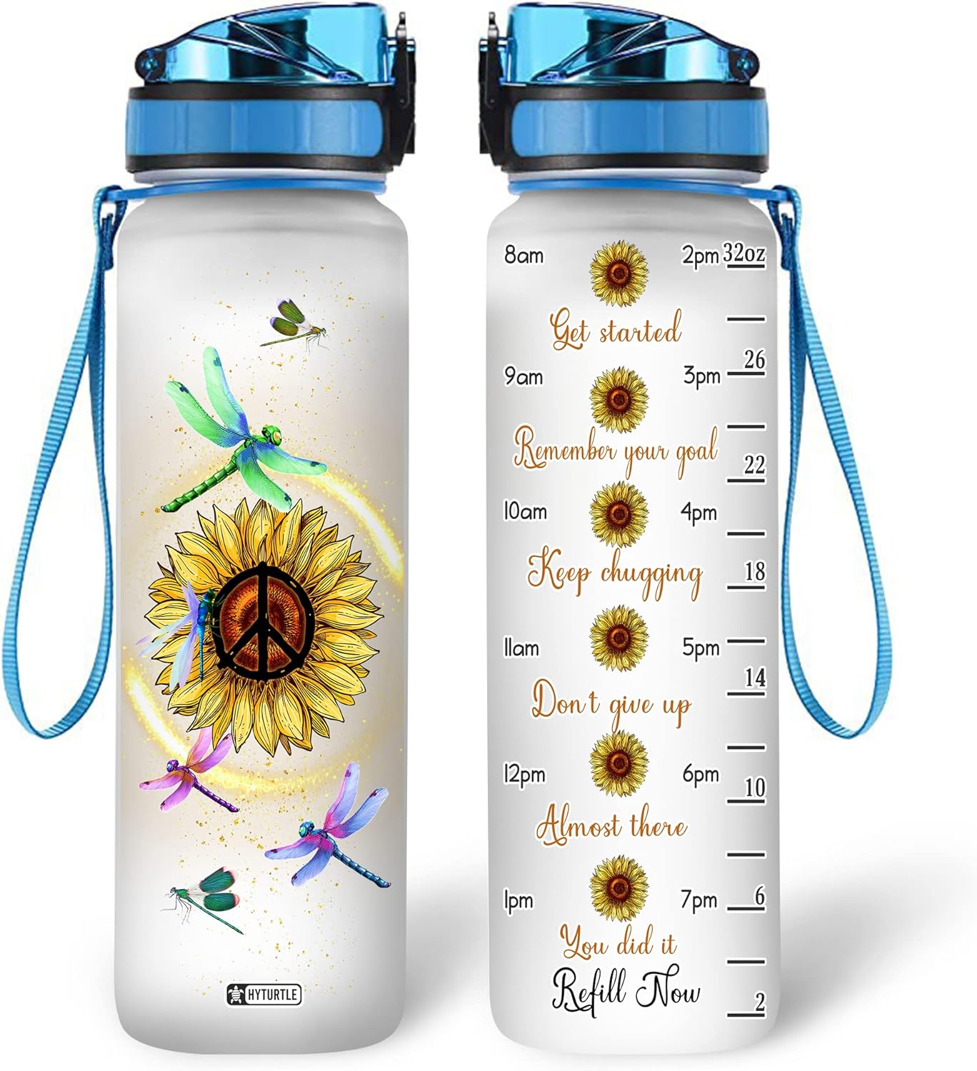 Dragonfly Sunflower - Water Tracker Bottle 32oz