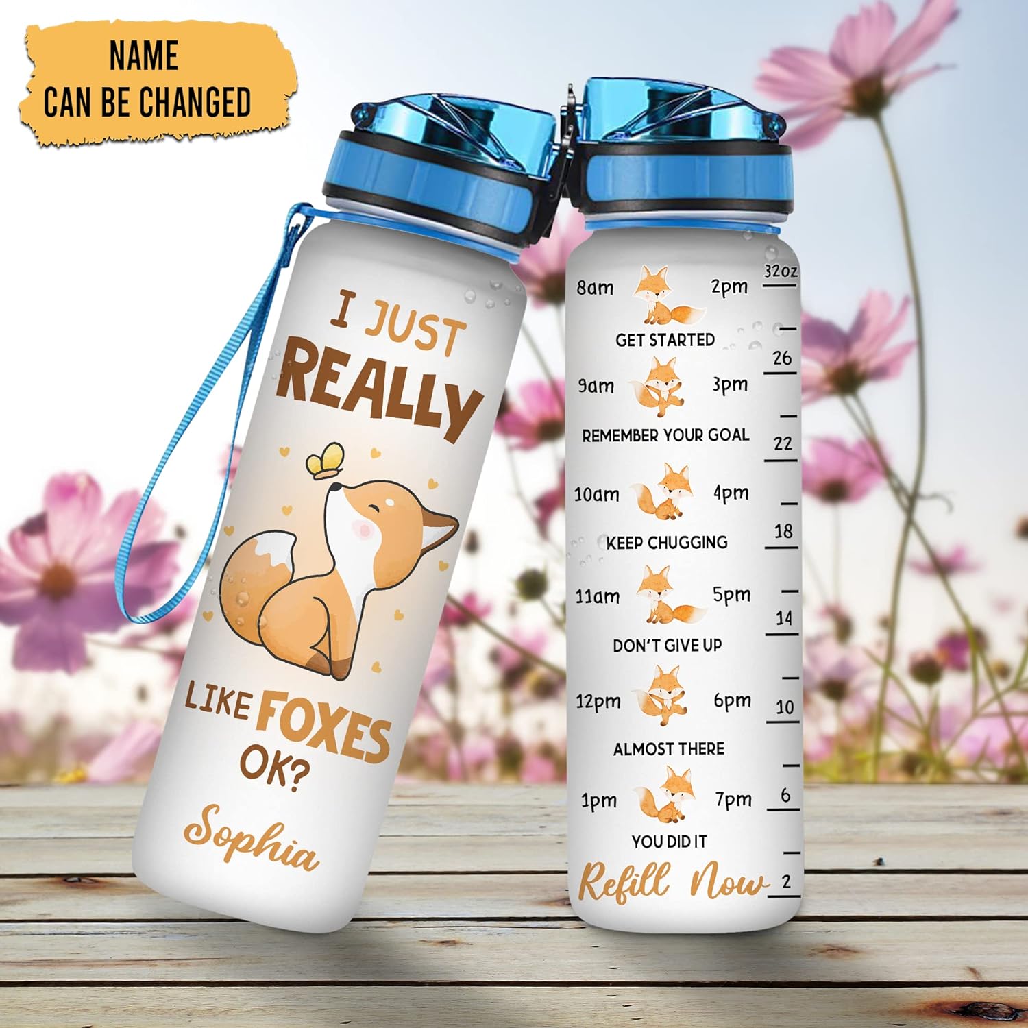 I Just Really Like Foxes - Personalized Water Tracker Bottle 32oz