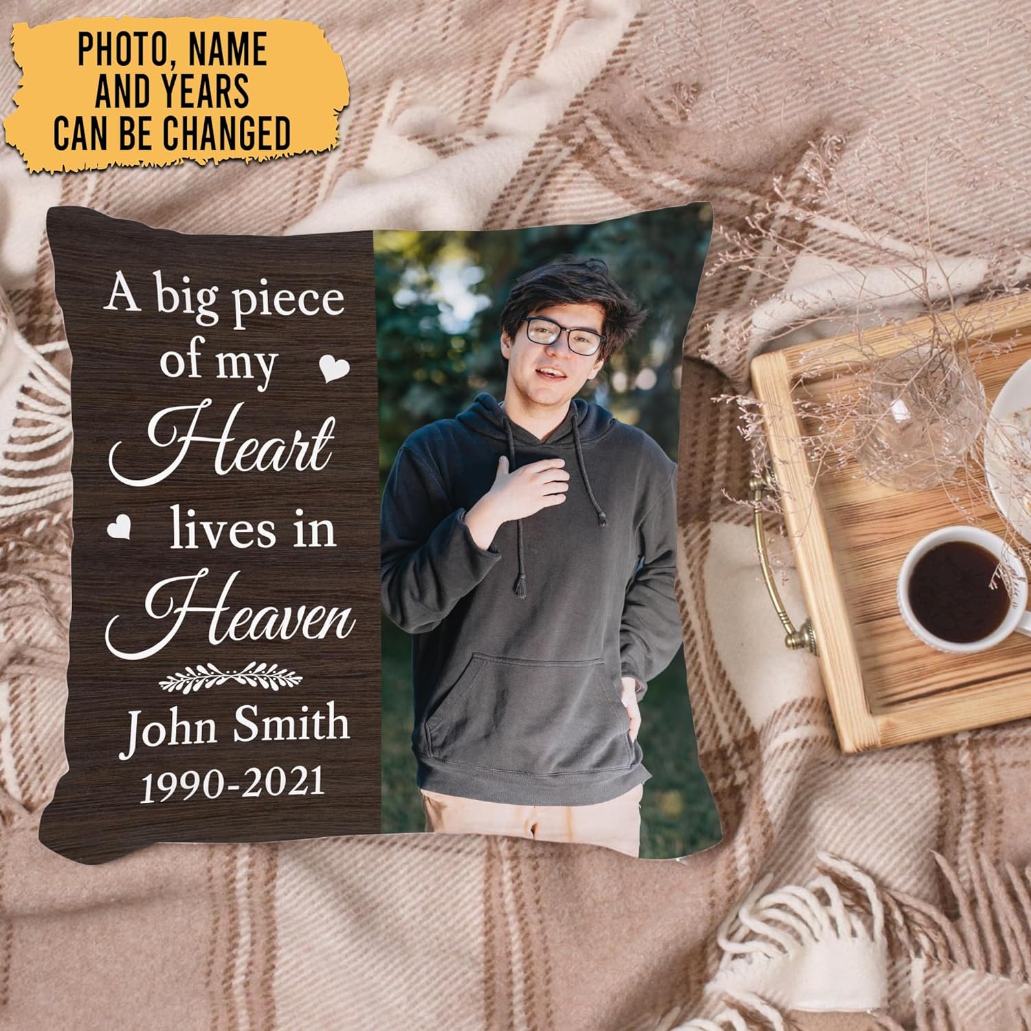 A Big Piece Of My Heart Lives In Heaven - Personalized Photo Pillow