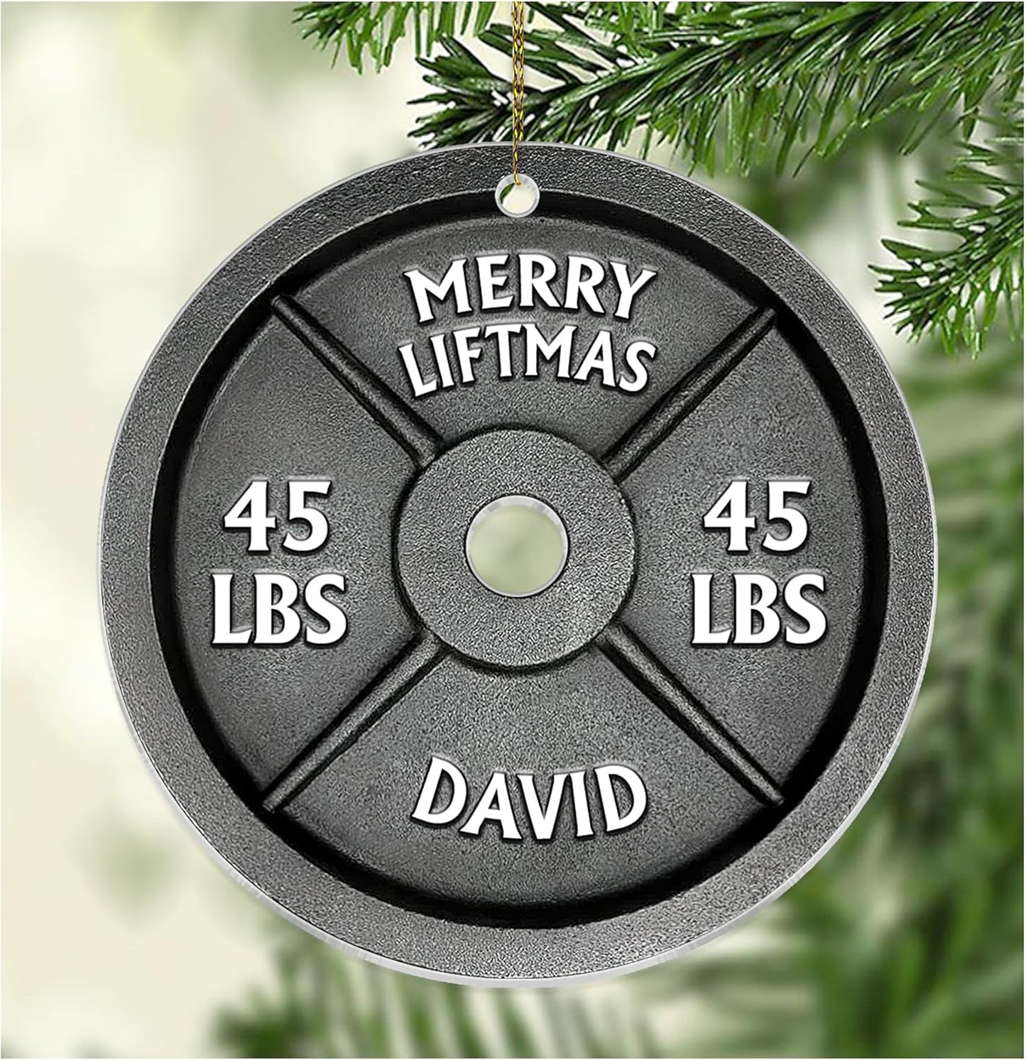 Weight Plate Cut Acrylic Ornament – Personalized Fitness Christmas Gift for Gym Lover, Bodybuilder, or Trainer