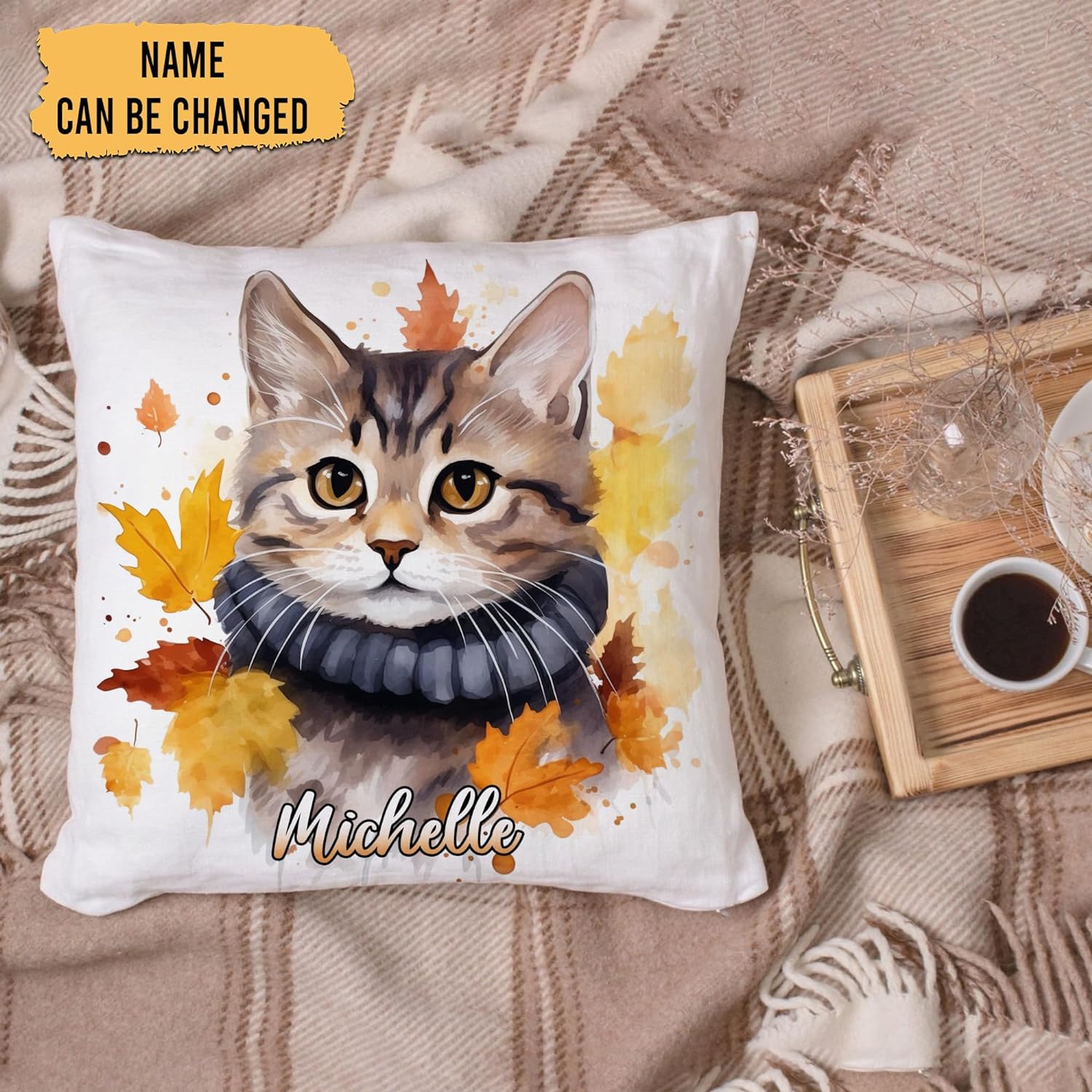 Cat Maple Leaves - Personalized Pillow (Insert Included)