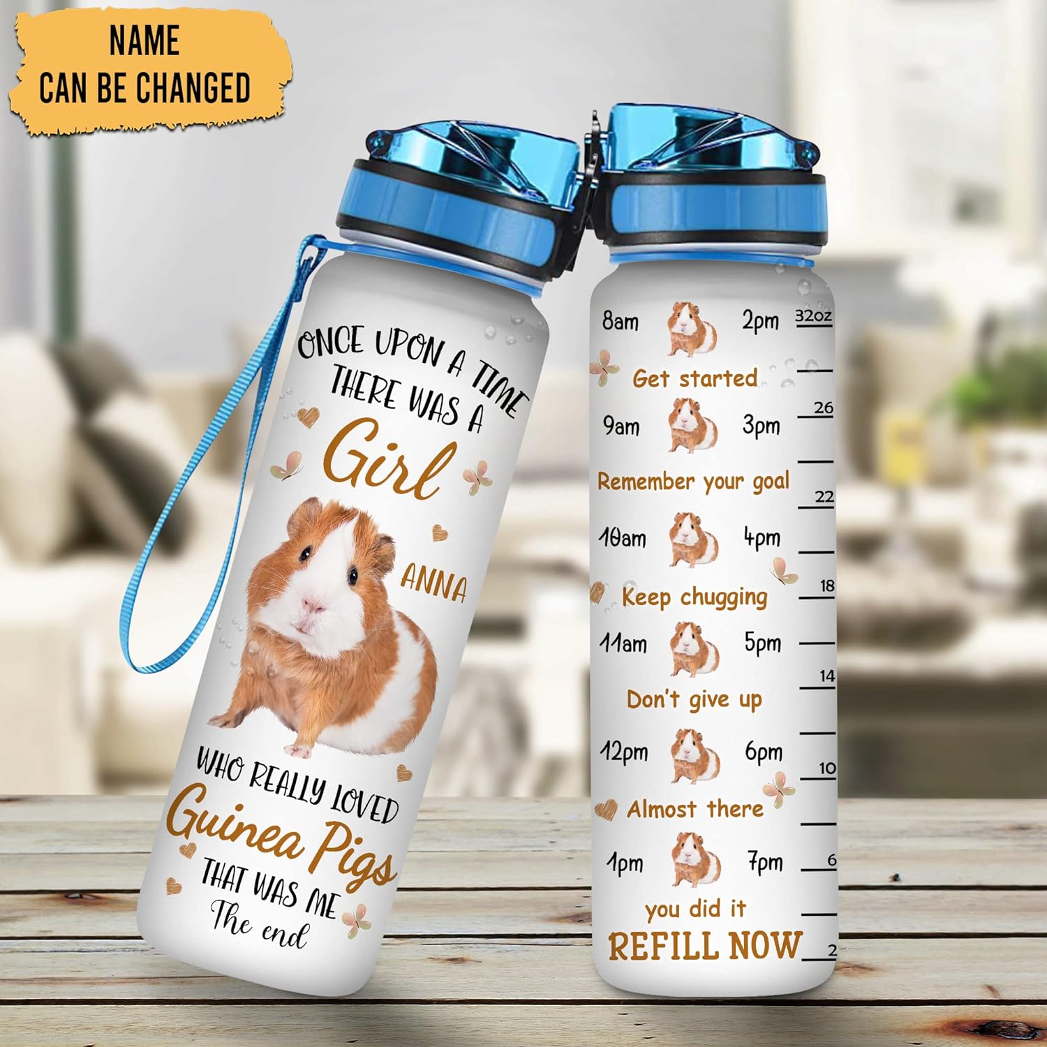 Who Really Loved Guinea Pigs - Personalized Water Tracker Bottle 32oz