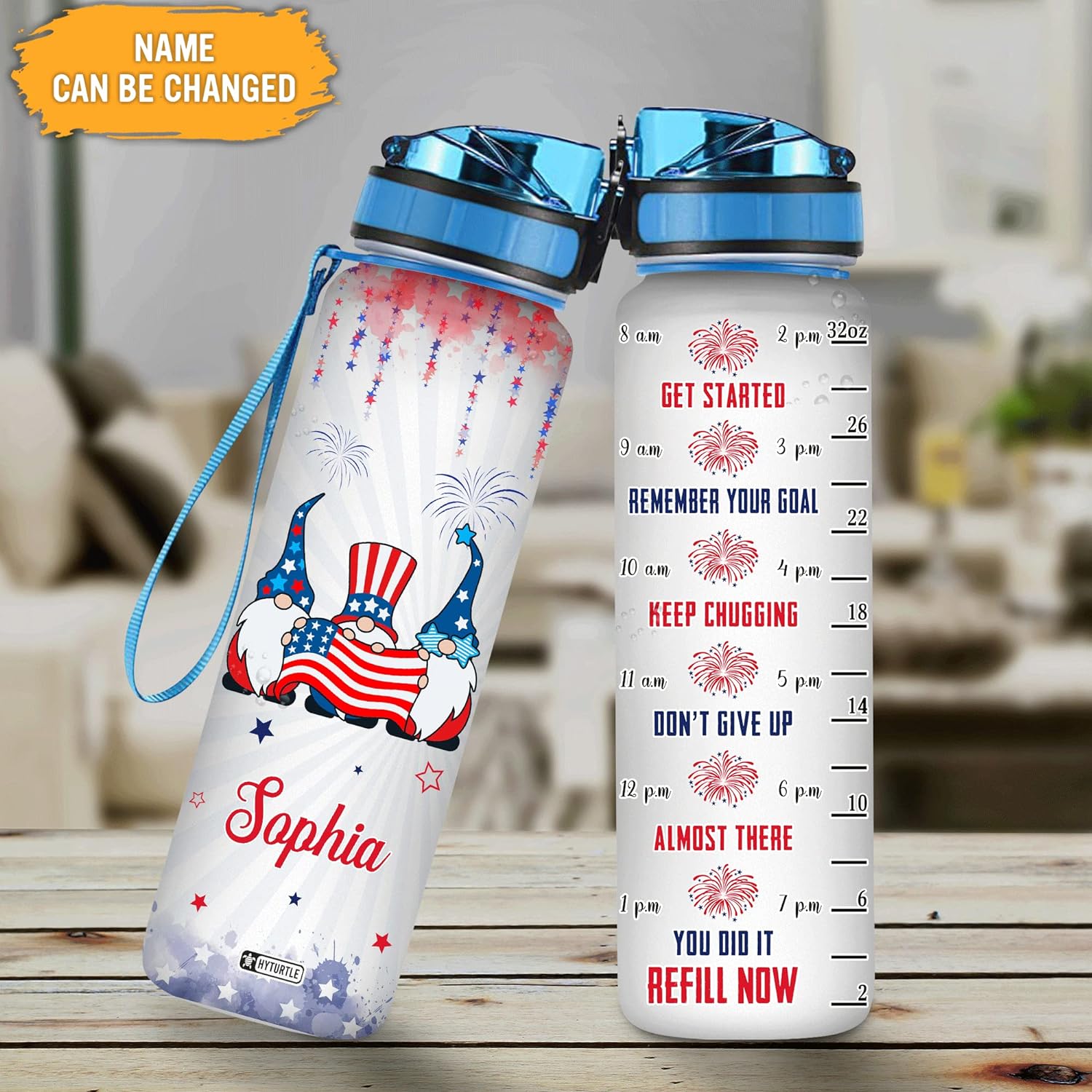 Gnome American Flag - Personalized Water Tracker Bottle 32oz