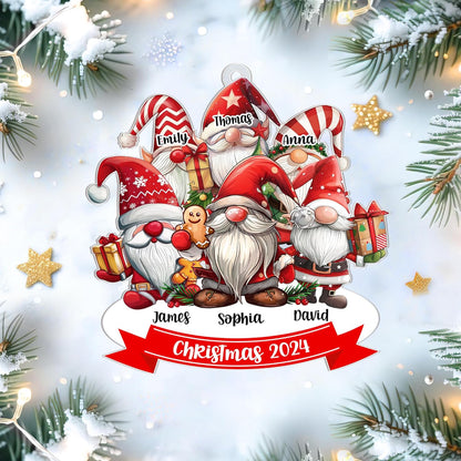 Family Gnome Personalized Acrylic Ornament – Custom 2024 Christmas Keepsake – Cute Holiday Gift for Families and Gnome Lovers
