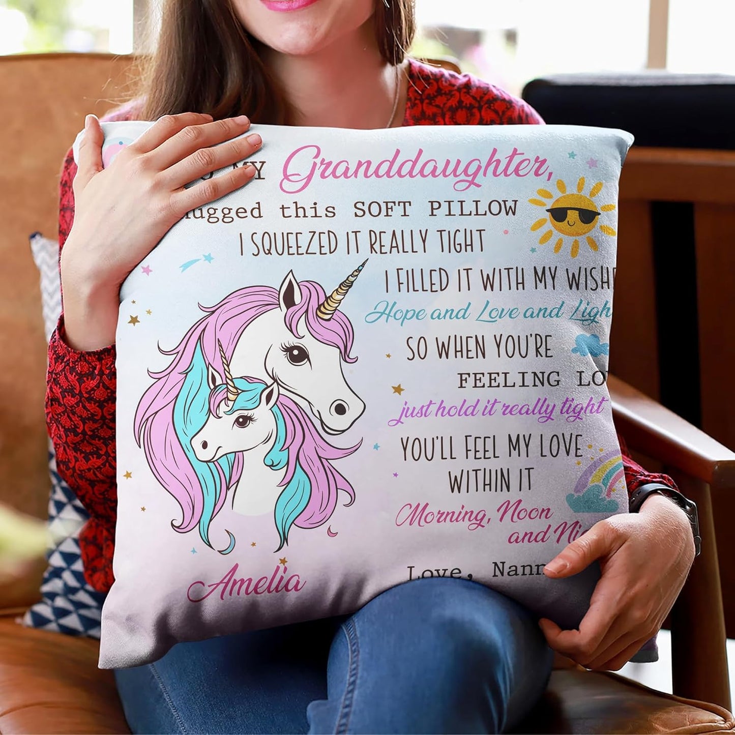 Personalized Unicorn Pillow with Insert – To My Granddaughter from Grandma – Custom Name Birthday or Graduation Gift