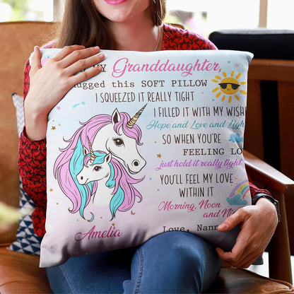 Personalized Unicorn Pillow with Insert – To My Granddaughter from Grandma – Custom Name Birthday or Graduation Gift
