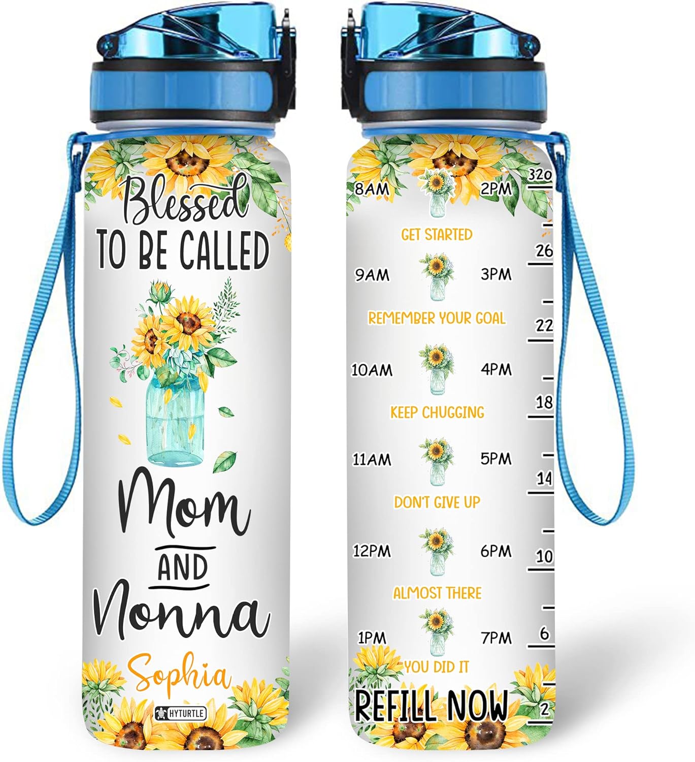 Blessed To Be Called Mom And Nonna - Personalized Water Tracker Bottle 32oz