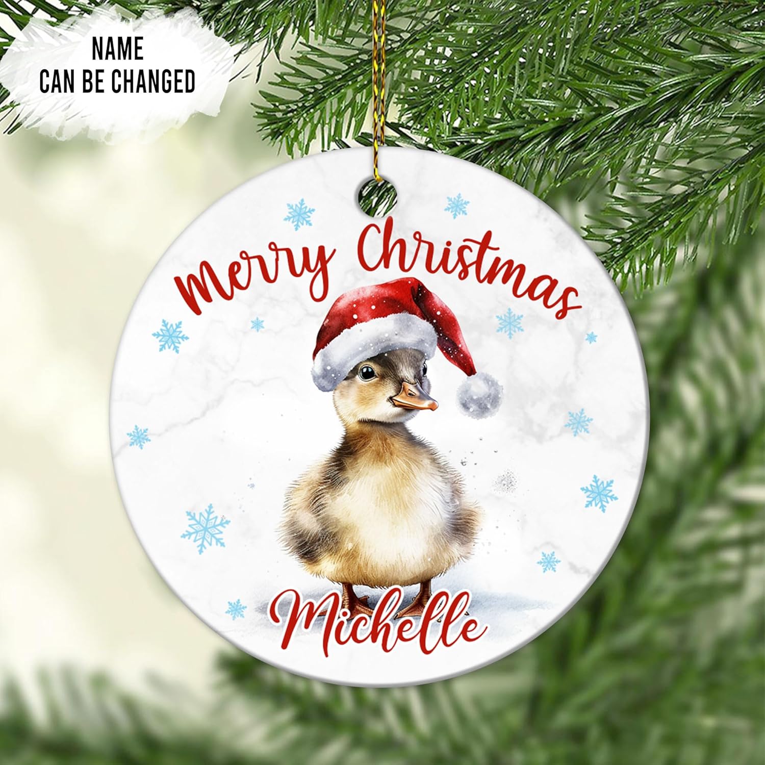 Duck Christmas Ceramic Ornament  Personalized Holiday Decoration with Santa Hat  Cute Gift Keepsake for Animal Lovers