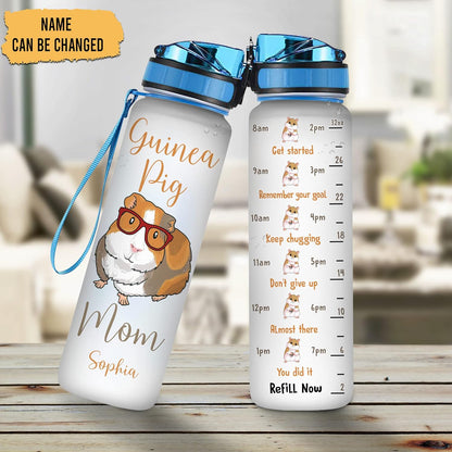 Guinea Pig Mom Water Bottle Tracker 32oz – Personalized Hydration Bottle with Time Marker – Cute Gift for Pet Lovers