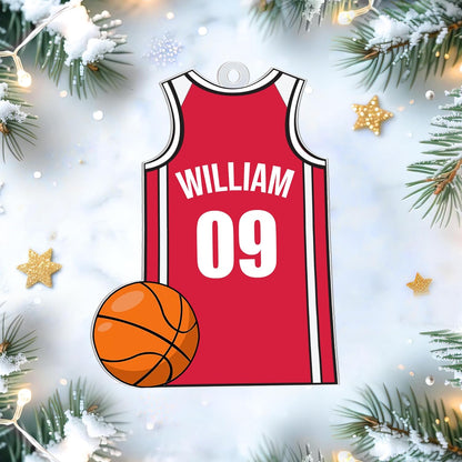 Basketball Jersey Personalized Acrylic Ornament – Custom Name Sports Keepsake – Fun Christmas Gift for Players, Kids, and Basketball Fans