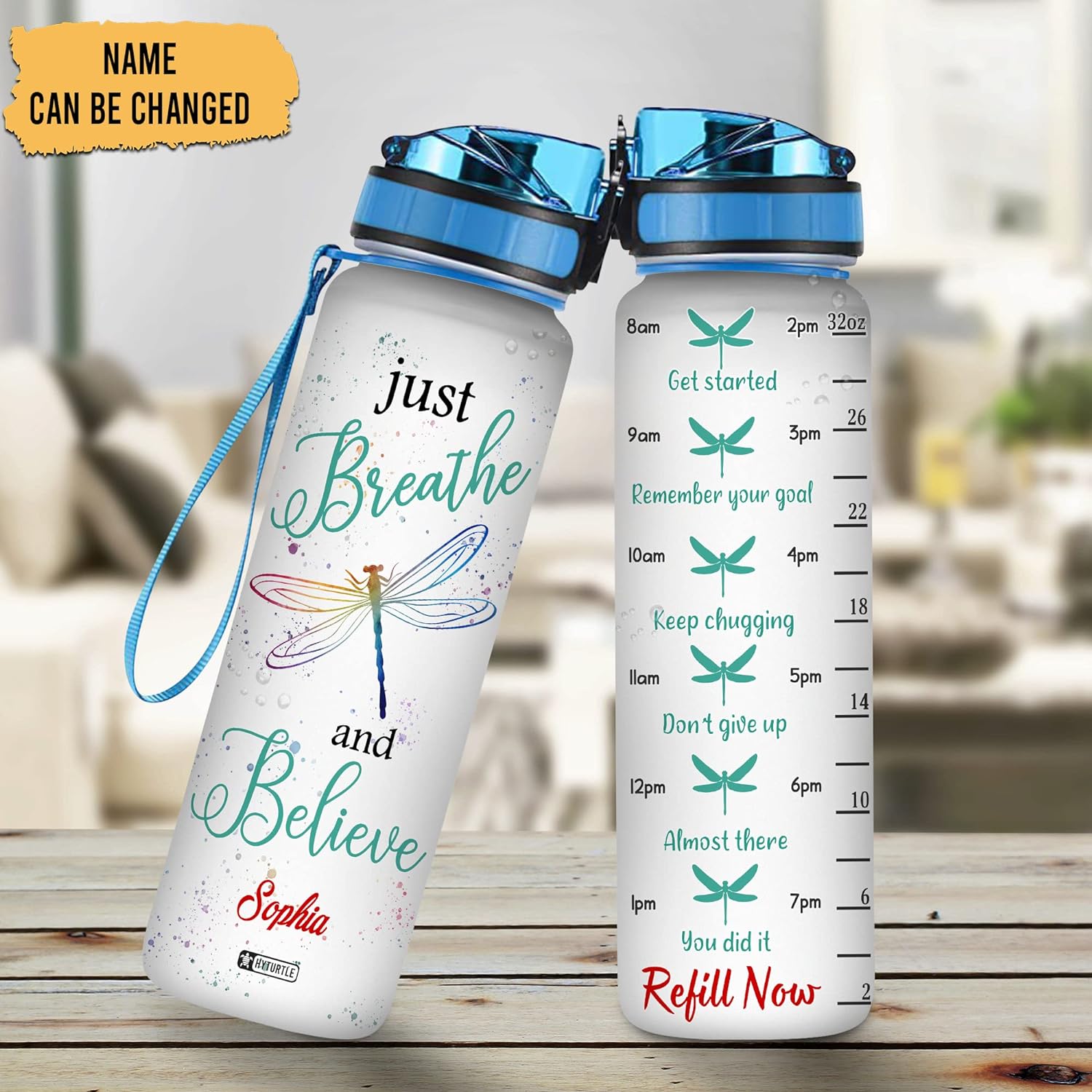 Just Breathe And Believe - Personalized Water Tracker Bottle 32oz