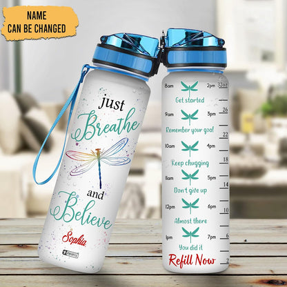 Just Breathe And Believe - Personalized Water Tracker Bottle 32oz