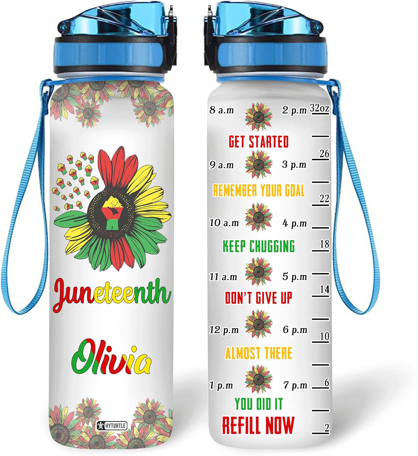 Juneteenth Sunflower African - Personalized Water Tracker Bottle 32oz