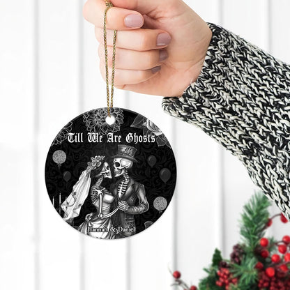 Gothic Skeleton Bride & Groom Ceramic Ornament – Personalized Halloween or Anniversary Gift for Alternative Couple