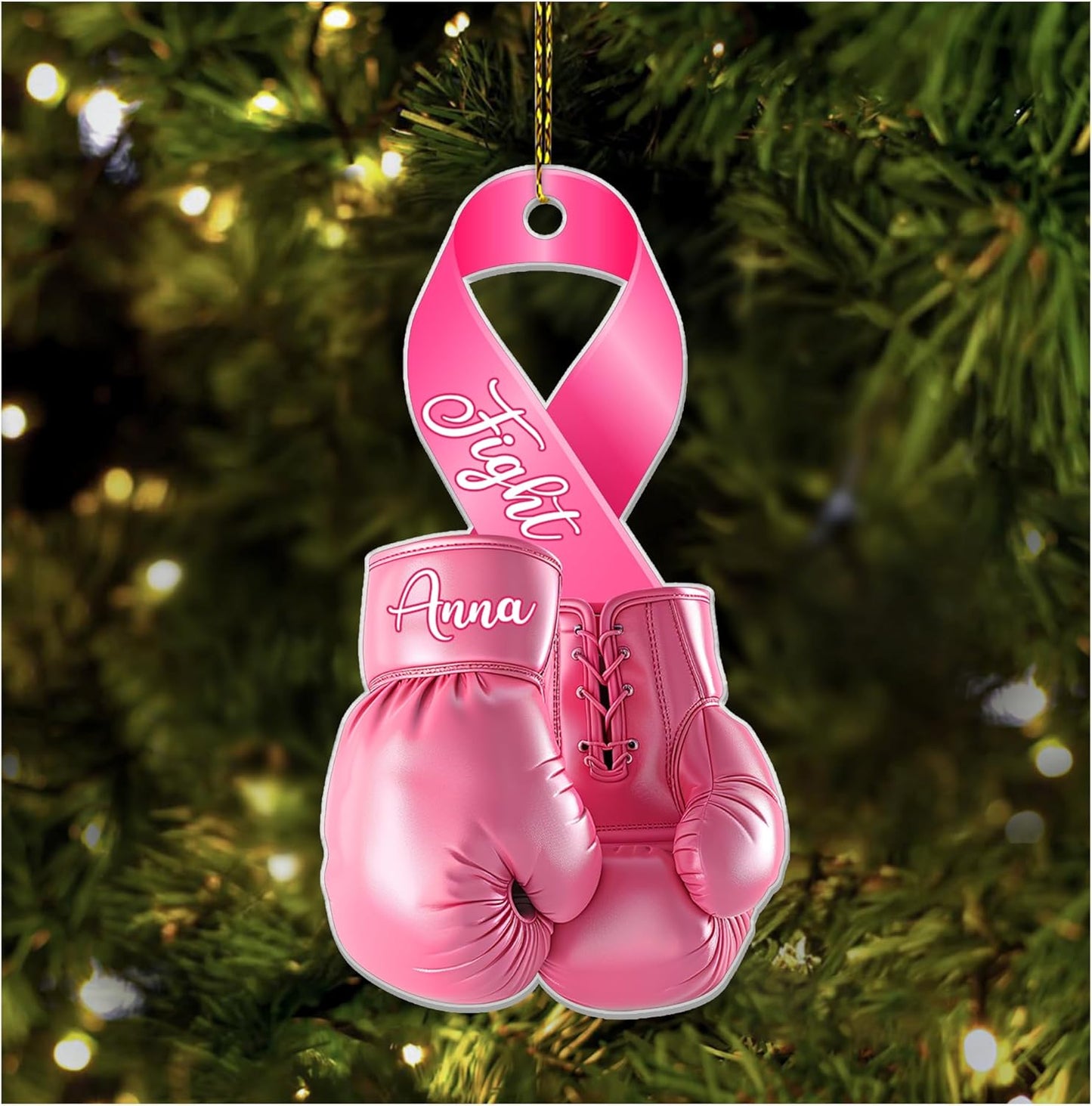 Pink Boxing Gloves Cut Acrylic Ornament – Personalized Breast Cancer Awareness Gift for Fighter, Survivor, or Supporter