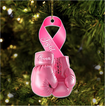Pink Boxing Gloves Cut Acrylic Ornament – Personalized Breast Cancer Awareness Gift for Fighter, Survivor, or Supporter