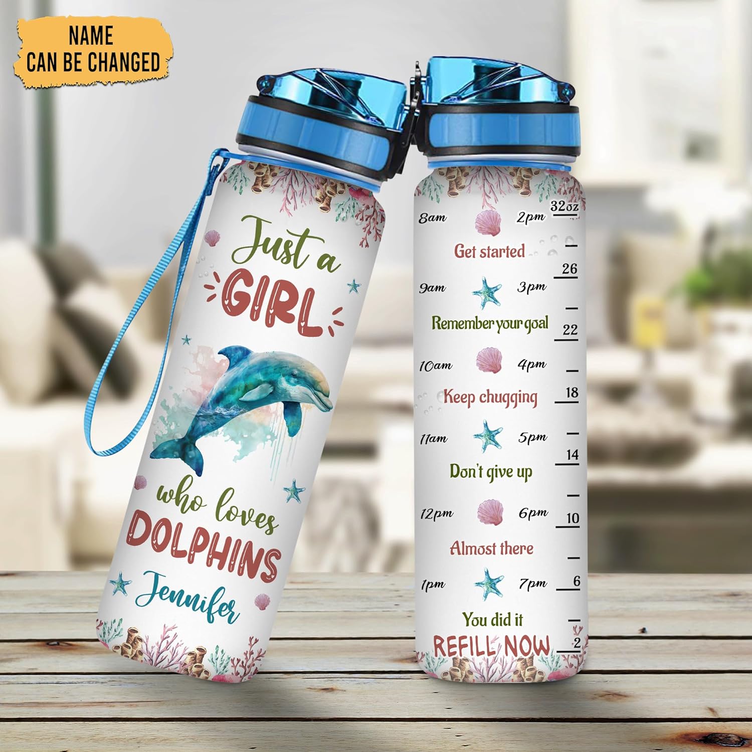 Just A Girl Who Loves Dolphin - Personalized Water Tracker Bottle 32oz