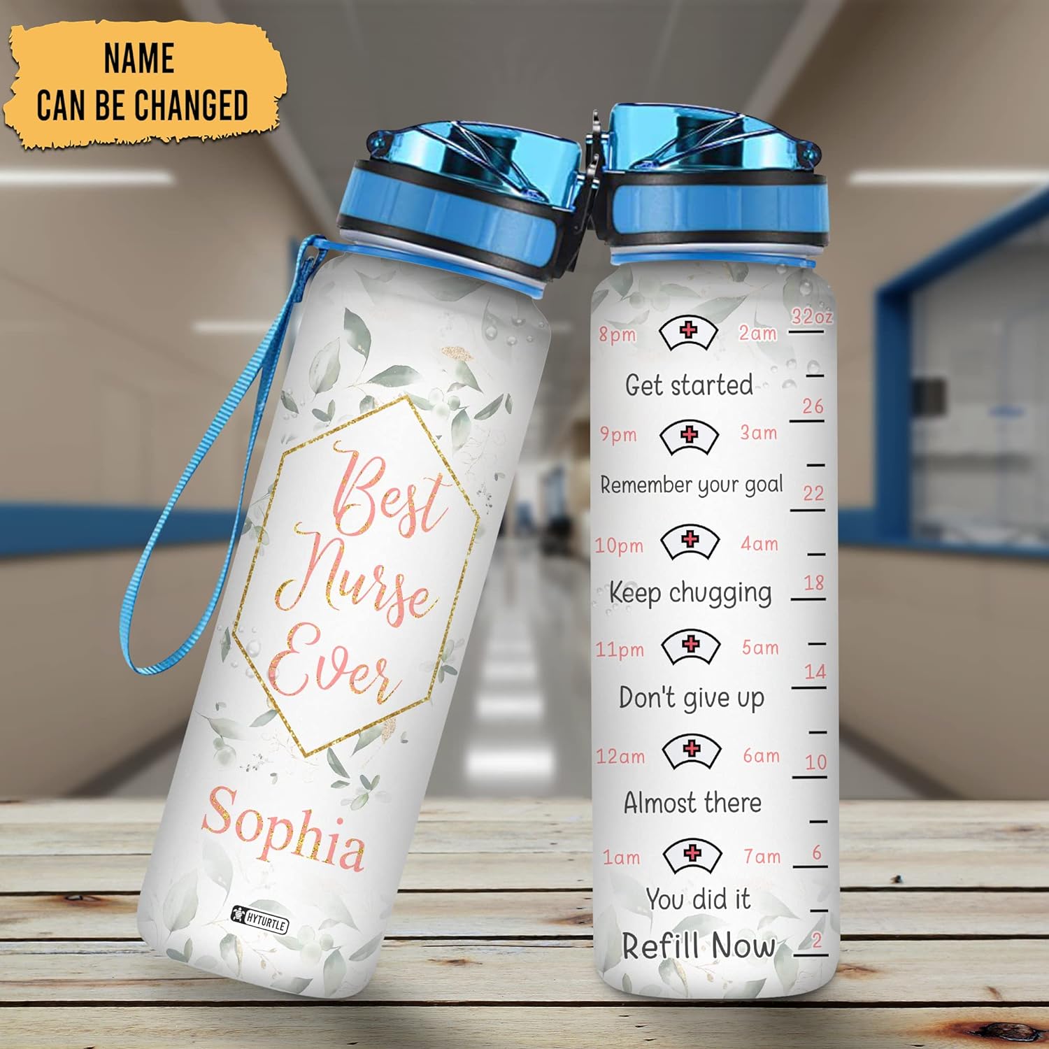 Best Nurse Ever - Personalized Water Tracker Bottle 32oz