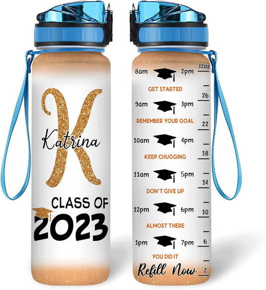 Graduation Class of 2023 Water Bottle Tracker 32oz – Personalized Motivational Hydration Bottle – Meaningful Graduation Gift