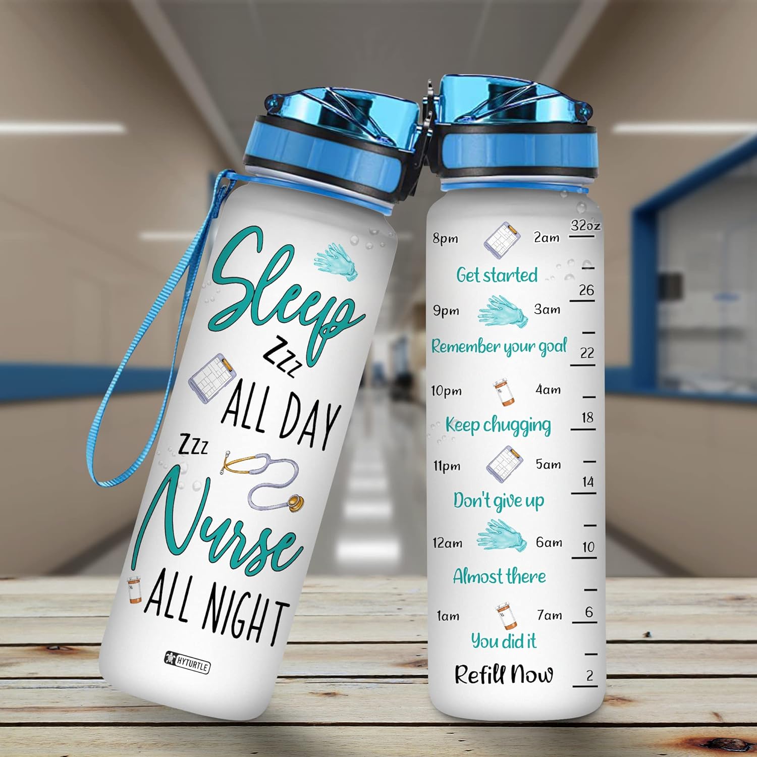 Sleep All Day Nurse All Night - Personalized Water Tracker Bottle 32oz