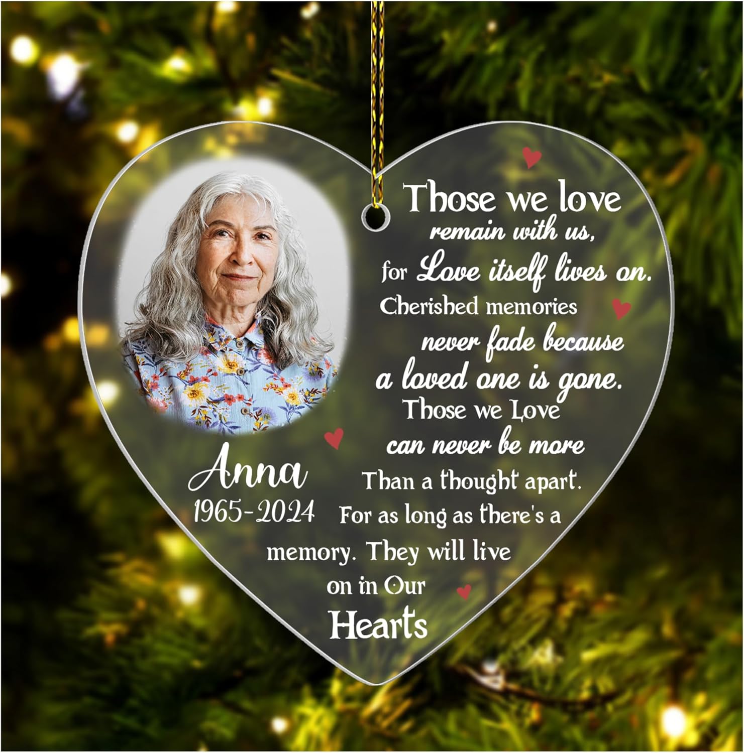 Heart Memorial Personalized Acrylic Ornament – Custom Photo Keepsake – Loving Memory Christmas Gift for Family and Friends