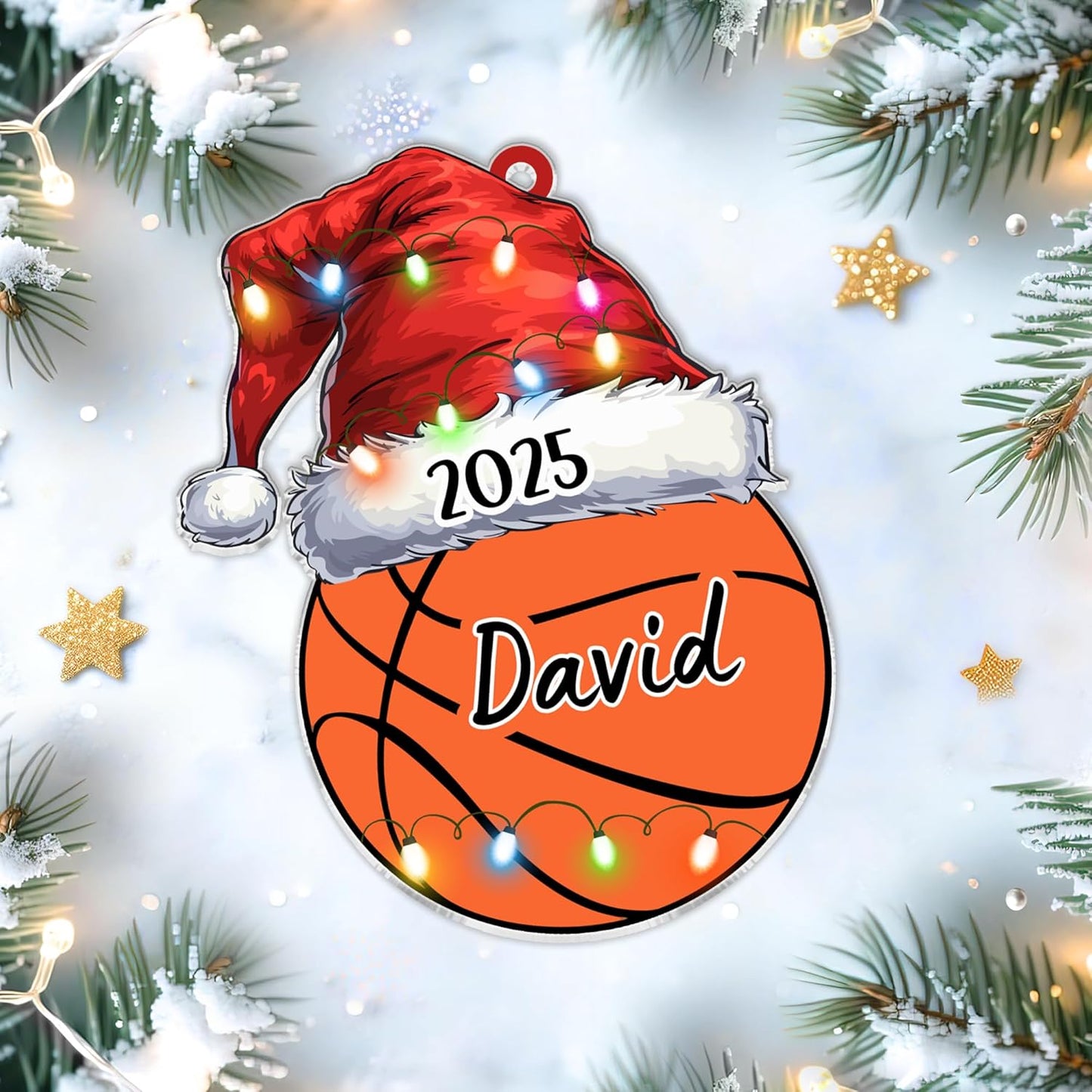 Basketball Santa Hat Cut Acrylic Ornament – Personalized Sports Christmas Gift for Basketball Player, Coach, or Fan