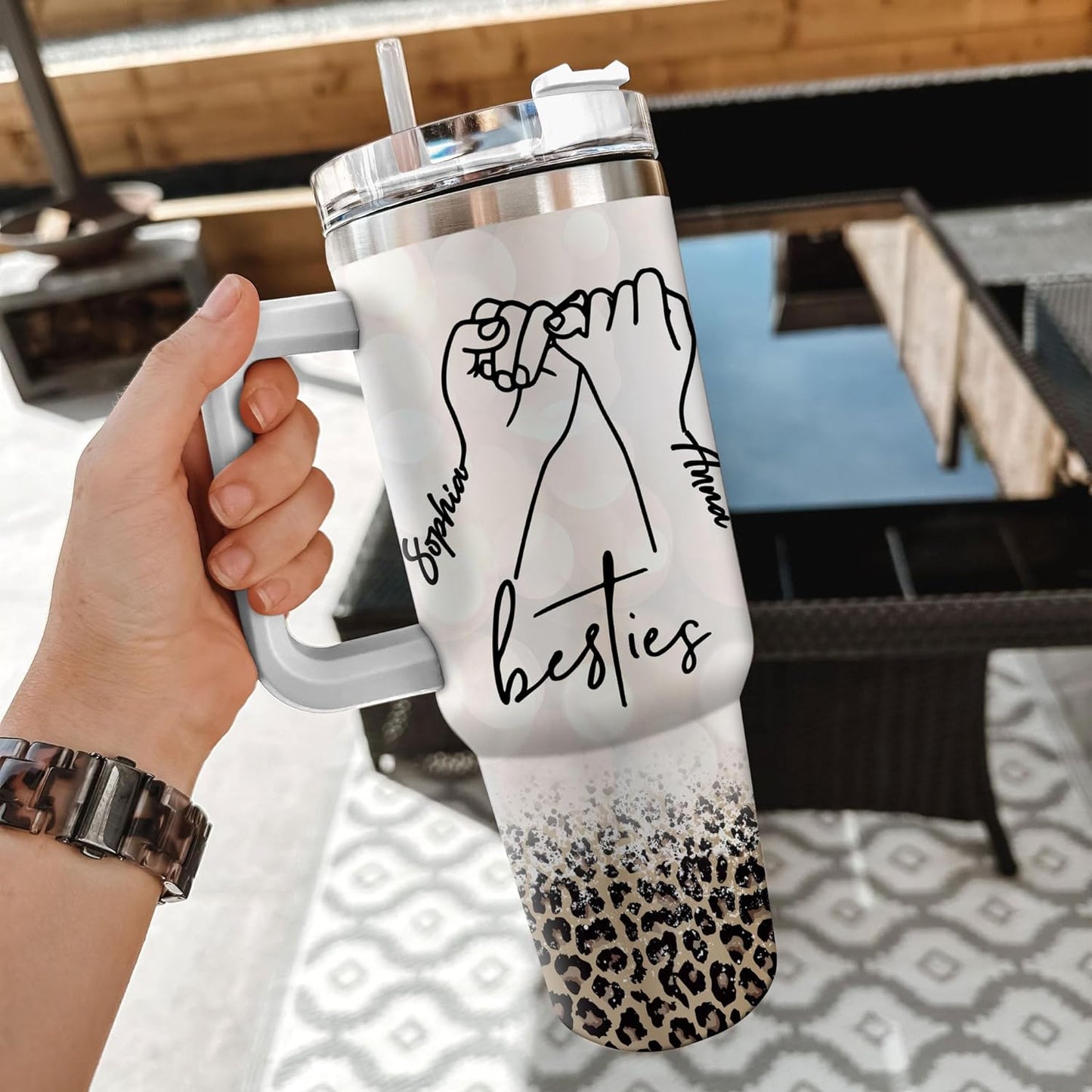 Bestie Friendship Tumbler 40oz with Handle & Straw – Personalized Stainless Steel Insulated Travel Cup with Lid – Thoughtful Gift for Best Friends